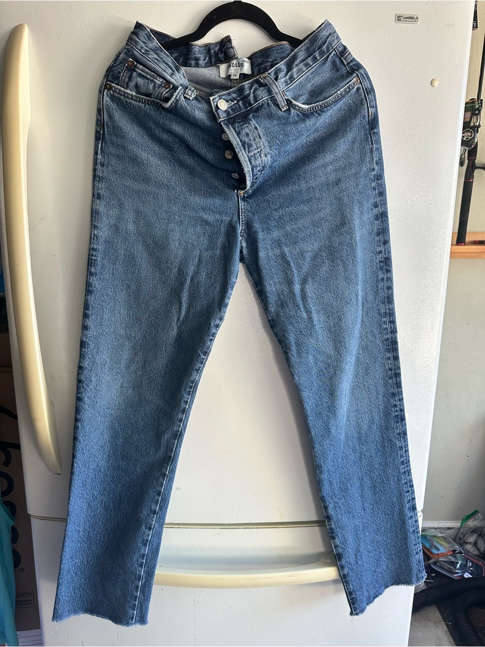 Agolde Womens Medium Blue Relaxed Straight Jeans with Criss Cross Waist